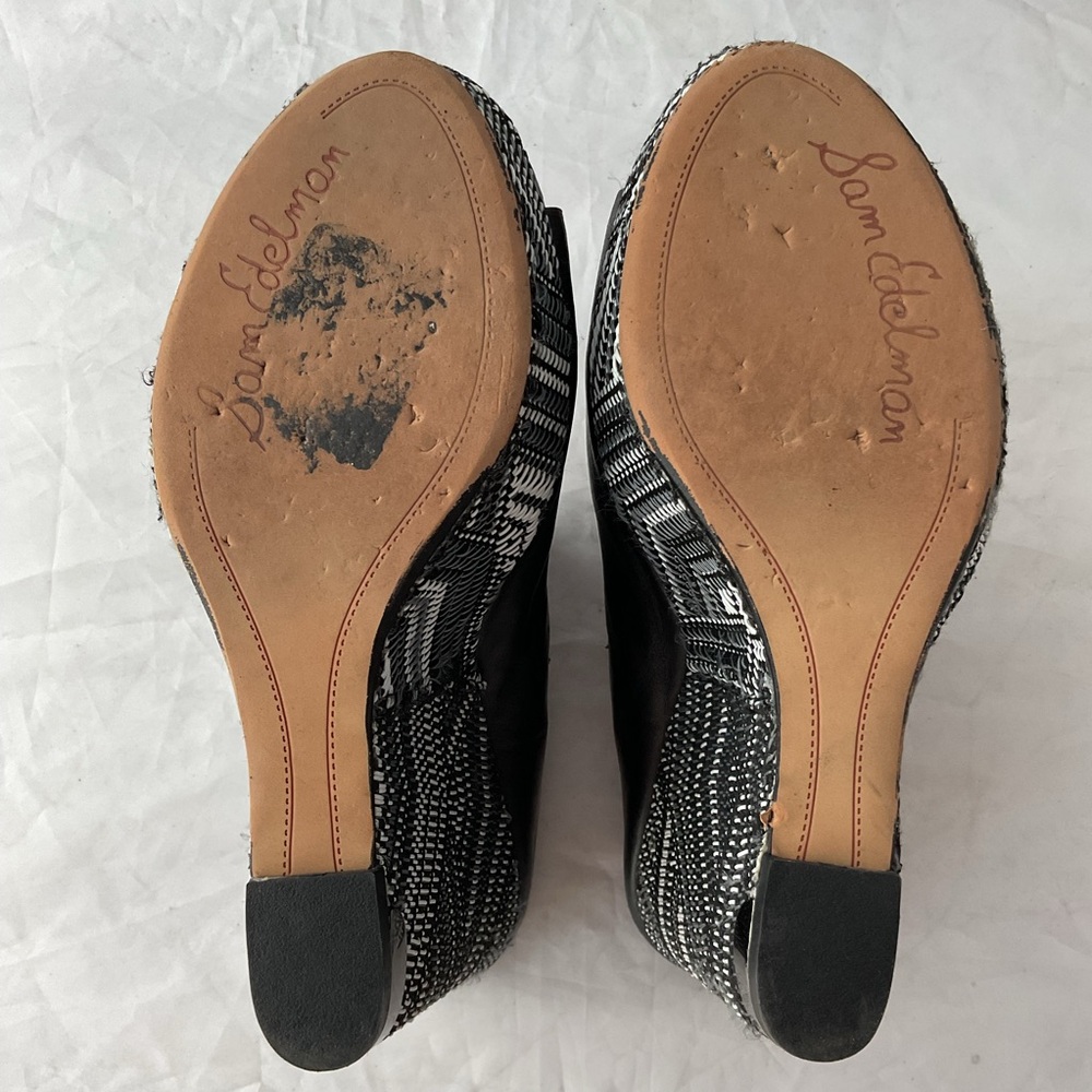 Sam Edelman Kylie Wedge Mules Black Leather Peep Toe Heels Women’s Size 7.5 - Picture 14 of 14